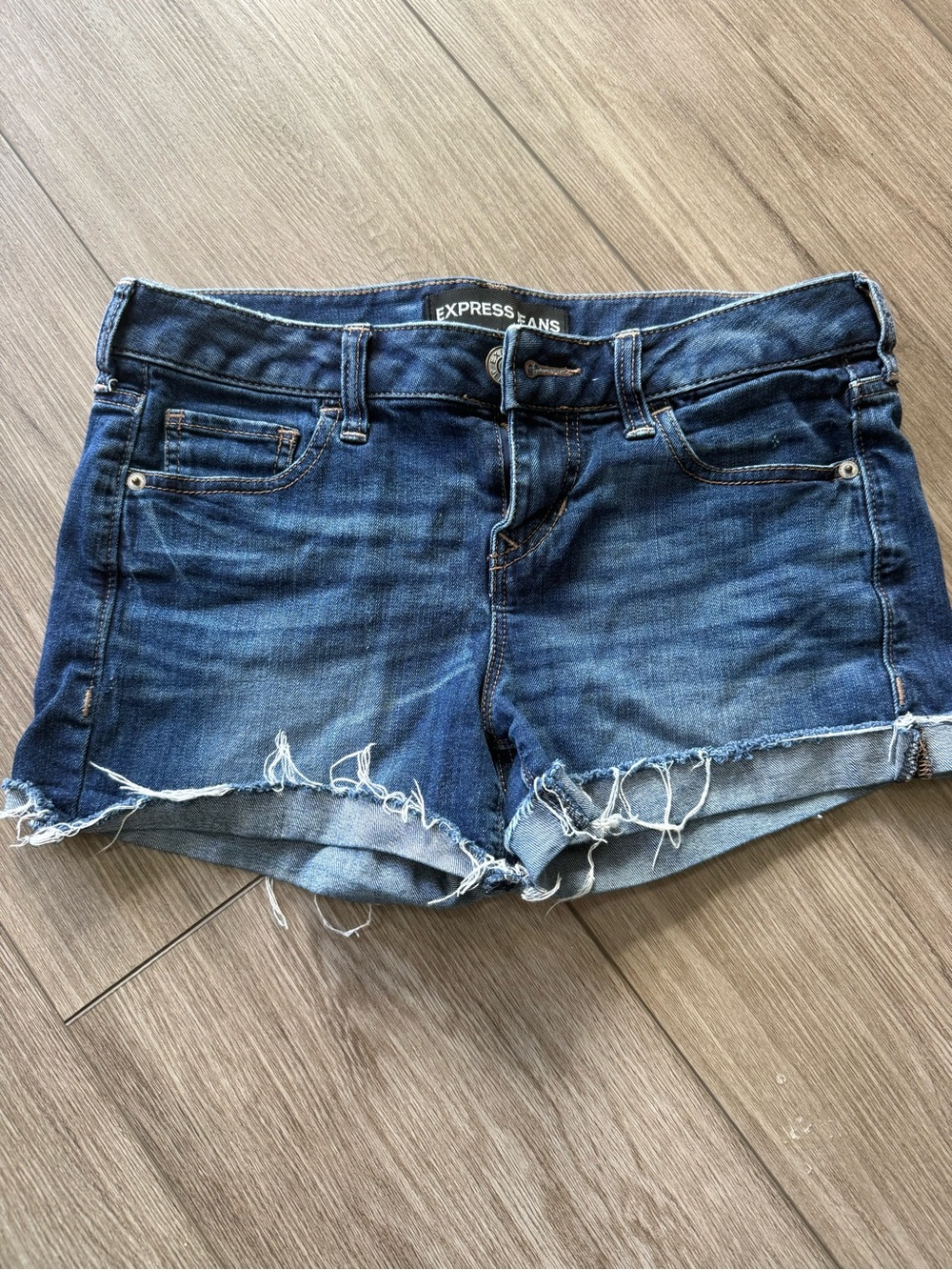 Express Dark Blue Frayed Denim Cutoff Shorts